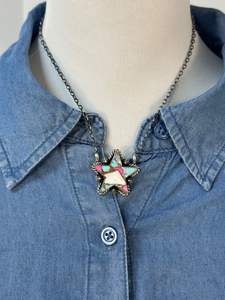 Collier de barbe à papa étoile en argent sterling 925 plaqué rhodium serti de lunette fait à la main bijoux en pierres précieuses pastel - Product Image 4