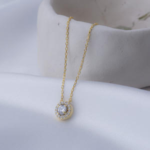 Collier pendentif en argent sterling 925 fait main en Turquie, tendance, avec zircon blanc, forme ronde minuscule, pour mariage, vente en gros - Product Image 4