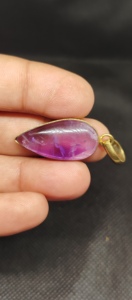 Pendentif en laiton fait main avec pierre précieuse cabochon en améthyste naturelle, pendentif en améthyste bleue - Product Image 2