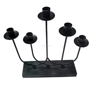 Bougeoirs double en métal et fer avec base ronde Bougeoirs de mariage en fer forgé noir - Product Image 3