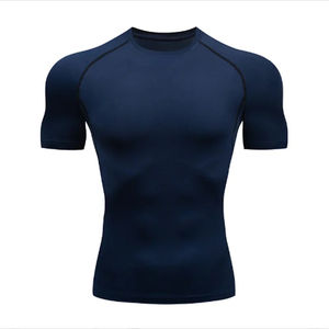 Camiseta de gimnasio con logotipo personalizado para hombre, camiseta de compresión de manga corta de secado rápido para entrenamiento físico atlético, camiseta de entrenamiento de culturismo deportivo - Product Image 3