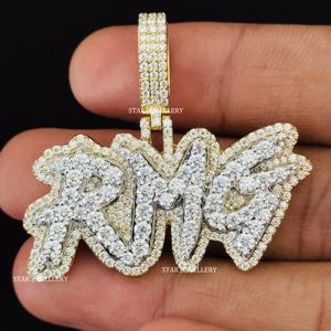 Colgante de Oro 10K Chapado en Oro Cristiano con Diamantes Naturales Redondos de Corte Brillante, Letra Personalizada, Estilo Hip Hop, Joyería Unisex - Product Image 2