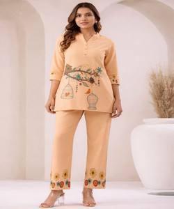 Conjunto de Ropa de Trabajo con Estampado Digital de Algodón y Poliéster de Lujo, Prenda Étnica Tejida para Uso Diario - Product Image 1