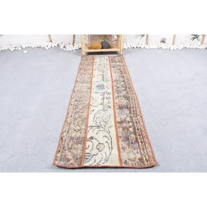 Tapis Patchwork Vintage Classique en Laine Beige Marron 1.6X5 pieds Rectangulaire Fait Main en Polyester Peluche Pile pour Chambre Chevet Latex - Product Image 1