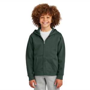 Sudadera con capucha de forro polar verde bosque con cremallera completa para niños con bolsillos: ligera y transpirable, perfecta para capas en climas fríos - Product Image 3