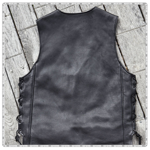 Gilet en cuir perforé noir pour motard, en cuir de vachette, avec logo personnalisé, vêtement d'extérieur décontracté pour l'hiver - Product Image 3