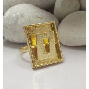 Vintage Statement Brass <b>Ring</b> 18K Gold Plated Bohemian Style Geometric Fashionable Inlay <b>Plain</b> Technology for Children's Gift - Product Image 1