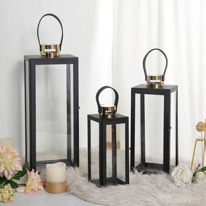 <b>Set</b> Of 3 Cast Aluminum <b>Lanterns</b> Black Coated For Home And Wedding Tabletop Lighting Decoration Candle <b>Lanterns</b> - Product Image 1