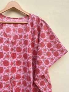 Túnica Kfatan de Algodón Hecha a Mano en India, Estampado Floral, Cuello en V, Informal, para Vacaciones en la Playa, Regalo Perfecto para Ella, Primavera, Verano, Otoño - Product Image 4