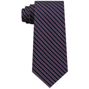 For Tommy for Hilfiger Men's Preppy Stripe <b>Tie</b> Classic Floral Jacquard Printed Silk and <b>Polyester</b> Red Regular Size for Gifts - Product Image 1