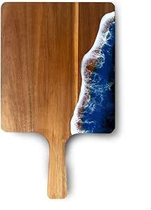 เขียงไม้ไผ่อีพ็อกซี่ไม้อะคาเซียทำจากไม้ชาร์เทอรีชีสพร้อมด้ามจับลวดลายคลื่นทะเลที่สง่างามสำหรับเตรียมอาหารในห้องครัว - Product Image 6