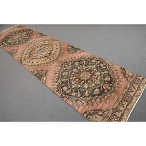 Alfombra Turca Vintage de 3x11.9 pies, Alfombra Ombré Marrón Naranja - Product Image 1