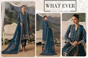 Camisa de gasa bordada a mano de lujo cosida de 3 piezas Dupatta de gasa bordada de lujo y pantalón de seda teñida - Product Image 5