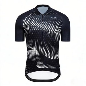 Maillot de Ciclismo DEZE de Manga Corta para Hombre, con Franjas Reflectantes de Alta Calidad, Secado Rápido, Transpirable, con Diseño de Puntos Blancos y Negros, para Ciclismo de Montaña y Desplazamientos Diarios - Product Image 1