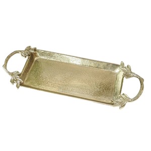 Plateau de service élégant au fini argenté avec branches florales dorées et accents floraux Plateau décoratif en métal de luxe pour la décoration d'événements - Product Image 6