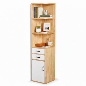 KGT68009 Minimalist Home Furniture 40x40x180cm Corner Wall Display Cabinet Rubber Wood and Extendable Glass <b>Mirrored</b> Feature - Product Image 1