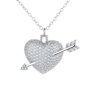 Collana con Cristallo che Penetra il Cuore Placcata in Oro Bianco 18K - Product Image 1