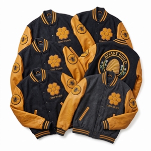 Apparel Factory Varsity Jacket Leather Sleeves Wool Timber Frame Joinery Embroidery Dovetail Patch Green <b>Coat</b> - Product Image 4