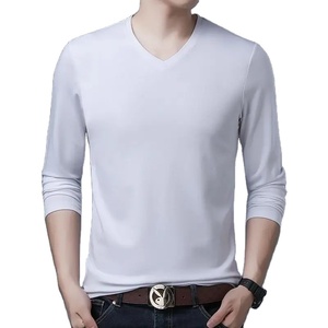 เสื้อยืดแขนยาวคอวีสำหรับผู้ชายซับในผ้าไหมสำหรับผู้ชายเสื้อยืดใส่สบาย - Product Image 6