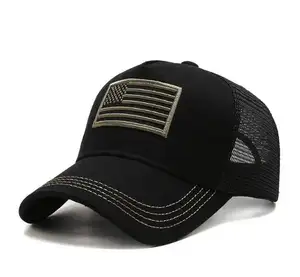 Chapeaux de camionneur avec drapeau américain brodé noir et or, casquette de Baseball en maille réglable, Design usine du Vietnam