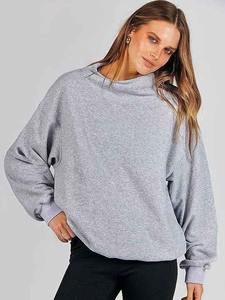Mujeres logotipo personalizado gota hombro sudaderas de gran tamaño fuera del hombro cuello ancho transpirable manga larga respetuoso con el medio ambiente - Product Image 5