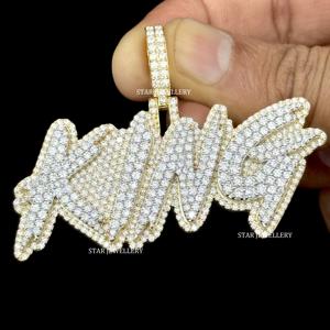 Colgante de Letra con Diamantes Cultivados en Laboratorio, Chapado en Oro de 10K y Rodio, Estilo Hip Hop Unisex, Corte Brillante Redondo - Product Image 6