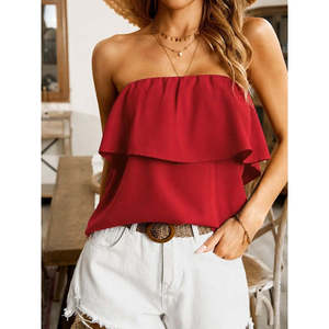 Chemise Dubai à épaules dénudées et volants élastiqués pour femmes, 37973 - Rouge - Product Image 2