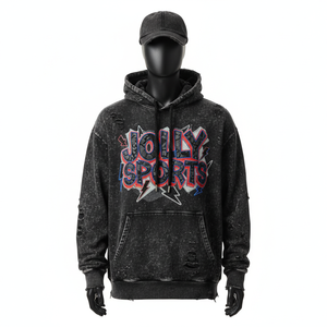 เสื้อมีฮู้ดผ้าฝ้ายขนแกะสีดำเสื้อสไตล์ฟอกสีที่มีความหนาแน่นสูงทนทานพิมพ์โลโก้ที่กำหนดเองและเรียบพื้นฐาน - Product Image 1