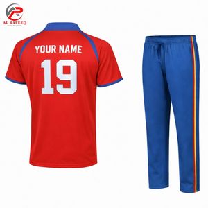 ชุดเสื้อคริกเก็ตแขนสั้นผู้ชายใส่สบาย พร้อมกางเกงขายาว ทรงพอดีตัว ชุดกีฬา เสื้อยืดแฟชั่นทีมแบบกำหนดเอง พิมพ์ลายแบบซับลิเมชั่น - Product Image 4