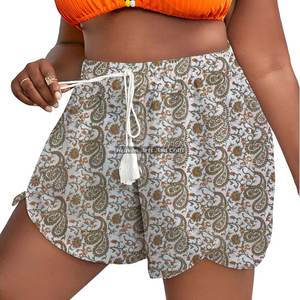 2026 Spring Summer Girls Pure Cotton Printing Elastic Waist Rope Drawstring Waist Wrap Shorts Floral Home Wear <b>Pants</b> Women's - Product Image 2