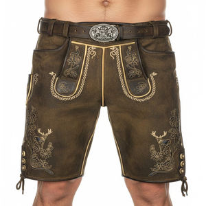 Shorts Lederhosen Bavarois en daim de chèvre à motif écossais respirant pour homme, braguette boutonnée, toutes tailles pour l'Oktoberfest - Product Image 1