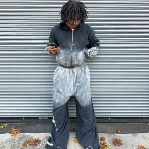 ชุดวอร์มผู้ชายผ้าฝ้าย 100% แบบโอเวอร์ไซส์ ล้างสีแบบแอซิด ผลิตตามสั่ง ขายส่ง ผ้าฟลีซผ้าฝ้าย 100% โอเวอร์ไซส์ ผ้าฝ้ายหนานุ่ม แบบพื้นฐาน ผลิตตามสั่ง - Product Image 2