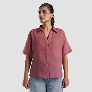 เสื้อเชิ้ตผ้าลินิน GA-I Textura (สีชมพูกุหลาบ) ทรงปกติ คอเสื้อแบบไม่สมมาตร ลายดอกไม้ สไตล์ลำลอง ผ้าลินิน 100% ไซส์ XL ทรงหลวม สำหรับฤดูใบไม้ผลิและฤดูใบไม้ร่วง - Product Image 1