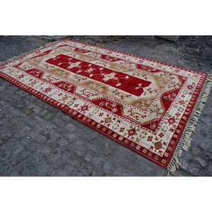 Classic <b>Red</b> Beige <b>Wool</b> Rug 6.5 X 10.8 ft Kilim Style Large Area Turkish Rectangle Rugs Latex Backing for Hallway 10mm Thickness - Product Image 2