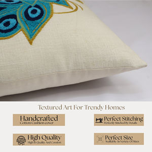 Housse de coussin portable en coton brodée à la main avec motif floral de paon |   Décoration bohème indienne de luxe pour canapé et décoration intérieure - Product Image 3