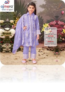 Ensemble Kurta et pantalon en coton brodé floral doux pour filles Ajmera Fashion, manches longues, tenue ethnique traditionnelle modeste pour enfants, en stock - Product Image 5