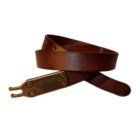Ceinture unisexe décontractée en cuir de buffle vintage sophistiqué avec boucle en laiton massif et design perforé triangulaire – Style intemporel