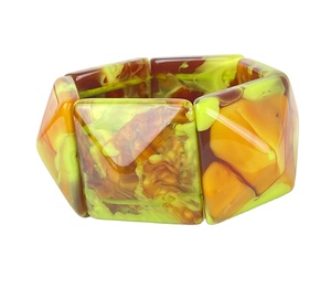 กำไลข้อมือเรซิ่นทรงหกเหลี่ยมแฟชั่น ดีไซน์วินเทจสีเขียวส้มน้ำตาล ทำด้วยมือ อะคริลิค  สำหรับทุกเพศ  เครื่องประดับโดดเด่น - Product Image 2
