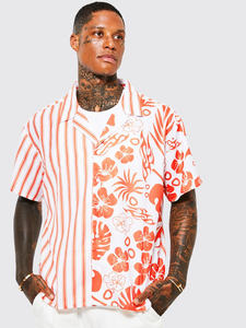 Profesional OEM personalizado hombres ropa cuello cubano blanco y naranja camisa de rayas horizontales mejor precio fabricación al por mayor - Product Image 4