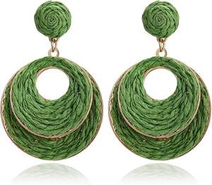 Pendientes de Aro de Mimbre de Paja Hechos a Mano para Mujer, Joyería Colgante Bohemia Ligera, Diseño de Envoltura de Paja para Vacaciones en Playa y Verano - Product Image 1