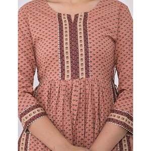 Peach Cotton Pant Set <b>Block</b> <b>Printed</b> Salwar Kameez - Product Image 2