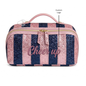 Personalized Glitter PU Cheer Make-Up Pouch Cheerleader Toiletry Bag Custom Embroidered Cosmetic <b>Case</b> Travel Organizer - Product Image 1