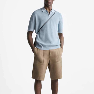 Knitted Ribbed Fabric Made Quarter <b>Zip</b> <b>Up</b> Loose Fit Polo Style T <b>Shirts</b> Top Trendy Outfit Latest Edition <b>Men</b> Polo T-<b>Shirt</b> - Product Image 3