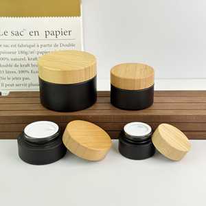 Pots en verre noir mat avec couvercles en bambou, pots cosmétiques rechargeables pour soins de la peau, crème pour le visage et <span class=keywords><strong>baume</strong></span> à lèvres - Product Image 1