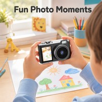 Kamera Digital CCD Lensa Ganda Tingkat Pemula Layar 2.4 Inci Zoom Digital 8x Kompak Point and Shoot untuk Anak-Anak Pelajar