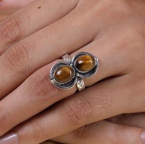 Bague en argent sterling 925 de style bohème avec pierre précieuse œil de tigre, bijoux faits à la main, bague en argent pour femmes, cadeau de mariage pour elle - Product Image 5