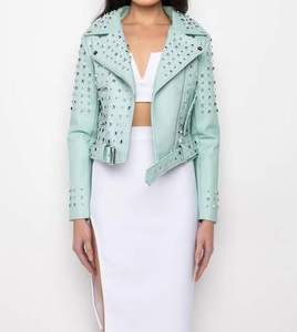 Chaqueta de cuero de Invierno para mujer de talla XL patrón sólido de alta calidad transpirable cremallera de moda suministro al por mayor de punto - Product Image 6