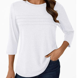 Women 3/4 Sleeve <b>Tunic</b> <b>Top</b> Pleated Round Neck Casual Blouse Basic Tee Spring Fall Outfit <b>Dressy</b> Business Work Shirt - Product Image 3