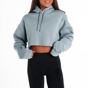 2025 Sudadera con capucha corta personalizada para mujer, sudaderas y sudaderas informales para mujer, pulóver recortado, transpirable, sudaderas con capucha de gran tamaño para mujer - Product Image 1