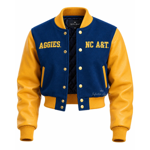Chaqueta Varsity Personalizada para Mujer, Estilo Letterman, con Mangas de Cuero y Lana, Marca Privada, Venta al Por Mayor, Fabricante OEM - Product Image 1